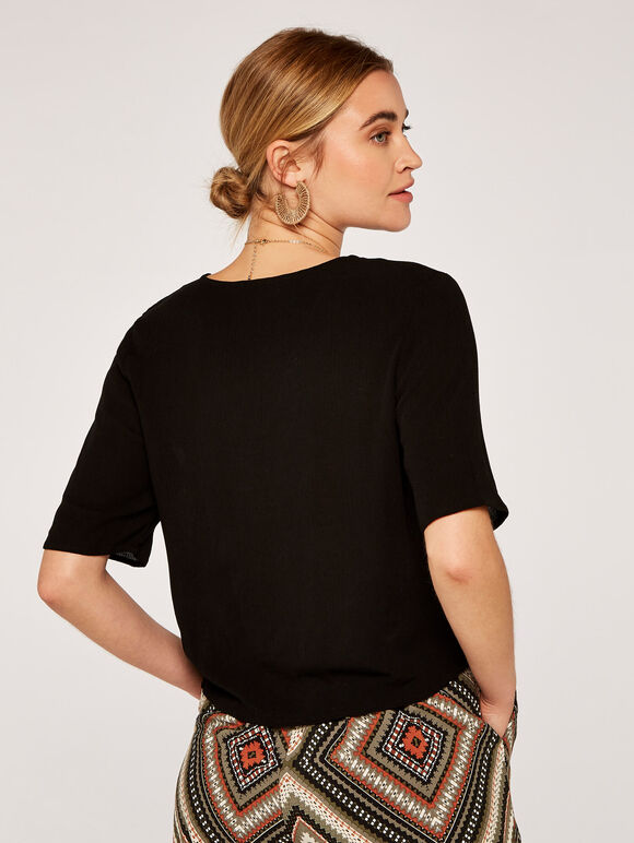 Button Front Crop Top, Black, large