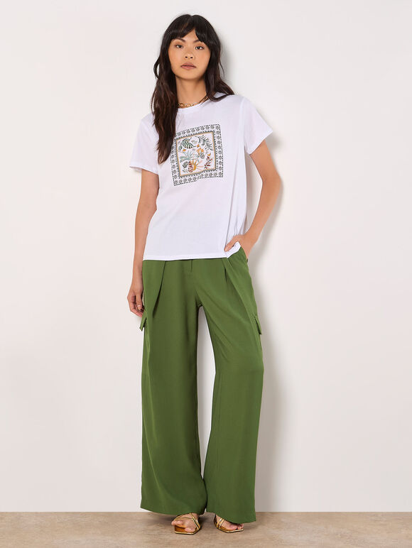 Tropical Placement Print T-Shirt, White, large
