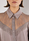 Lace Insert Oversized Satin Shirt, Grey, large