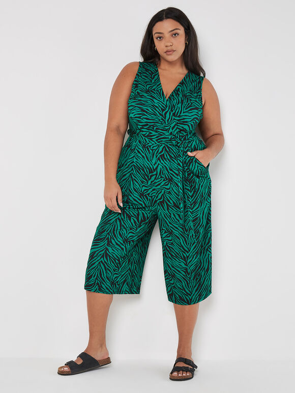 Curve Zebra Print Jumpsuit, Green, large