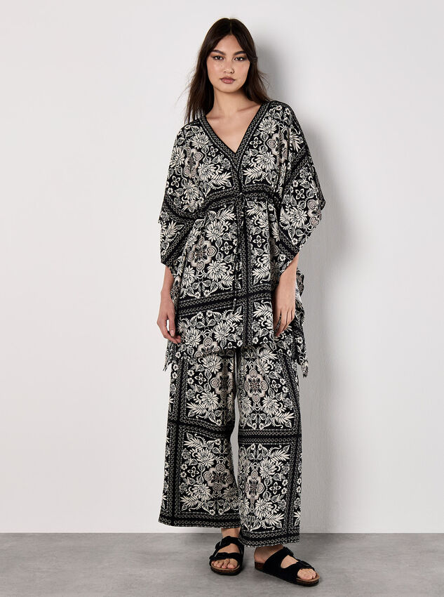 Scarf Print Flare Trousers, Black, large