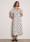 Polka Dot Bow Detail Midi Dress, White, large