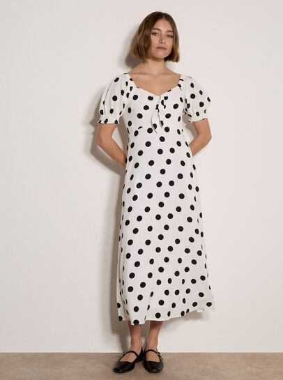 Polka Dot Bow Detail Midi Dress