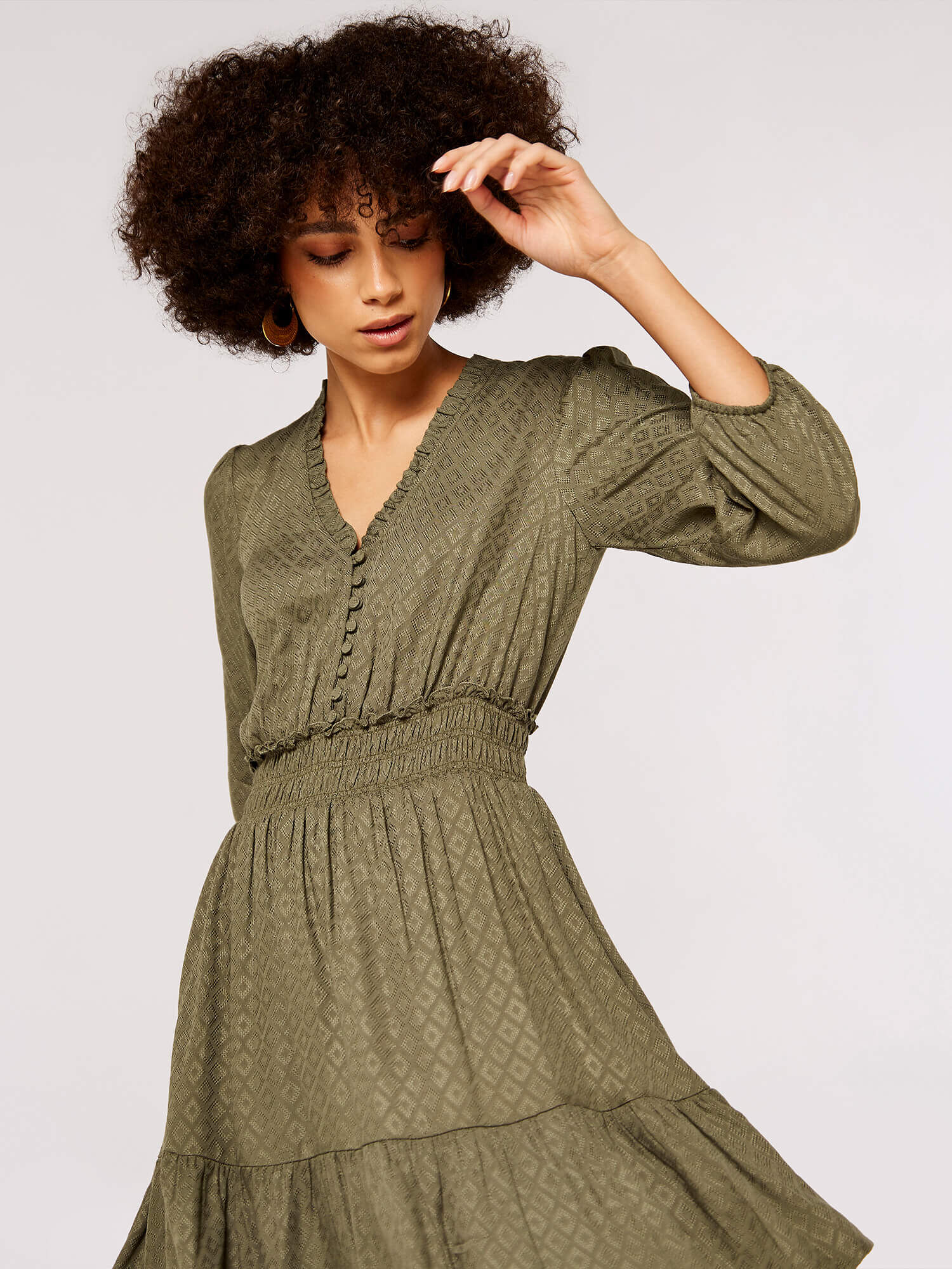 Diamond Jacquard Mini Dress Apricot Clothing