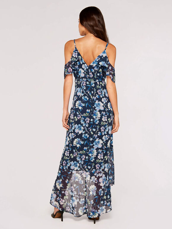 Watercolour Blooms Midi Dress, Navy, large