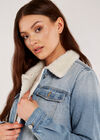 Denim Teddy Fur Lined Jacket, Blue, large