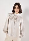 Satin Self-Stripe Tie Back Top, Stone, large