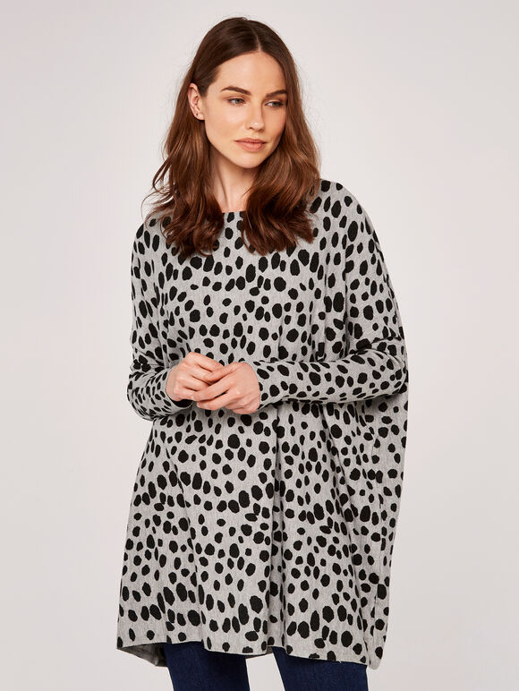 Wild Dot Oversized Knit Jumper, Grey, large