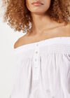 Textured Cotton Bardot Crop Top, White, large