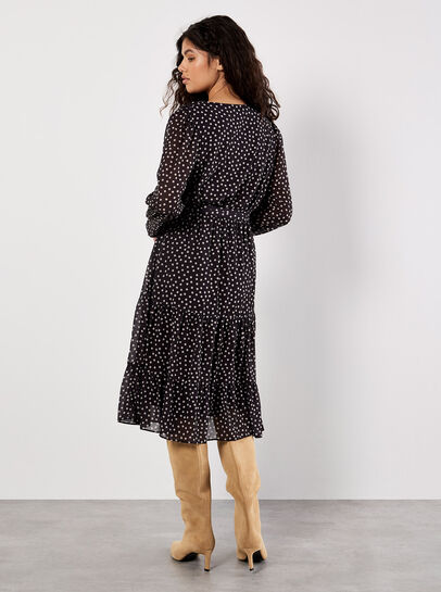 Polka Dot Chiffon Wrap Midi Dress