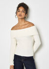 Fluffy Bardot Jumper, Cream, large