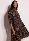 Polka Dot Tiered Mini Dress, Brown, large