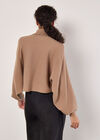 Ribbed Roll Neck Batwing Jumper, Stone, large