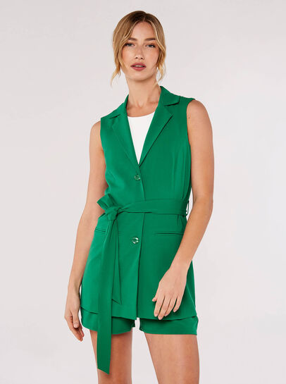 Sleeveless Tie Waist Blazer