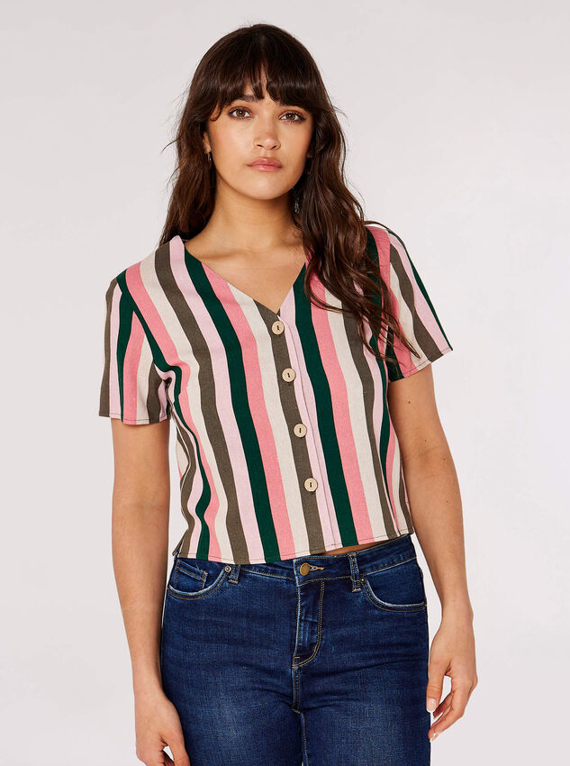 Vertical Striped Buttoned Top, Pink, large