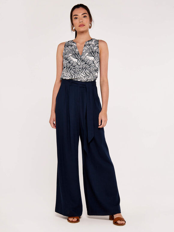 Tropical Print Button Top, Navy, large