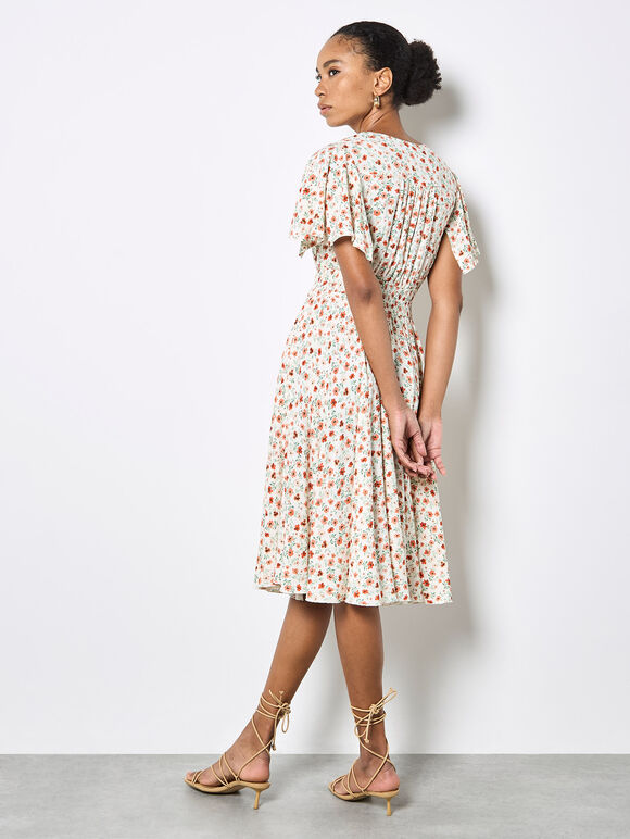 Ditsy Floral Midi Dress, Cream, large