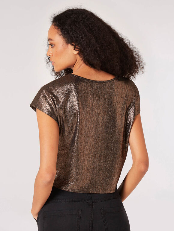 Metallic Cropped T-Shirt, Brown, large