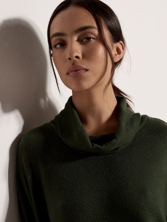 Roll Neck Oversized Top, Green, large