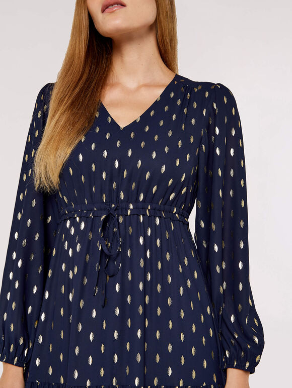 Foil Luminous Midi Dress, Navy, large
