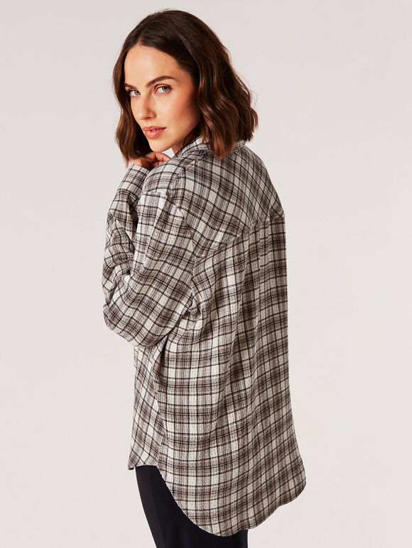 Textured Check Shirt, Stone, large