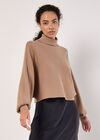 Ribbed Roll Neck Batwing Jumper, Stone, large