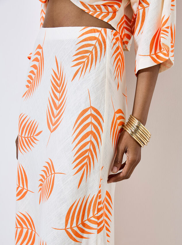 Tropical Leaf Bias Maxi Skirt, Cream, large