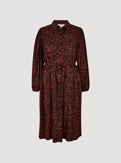 Curve Abstract Texture Shirt Midi Dress