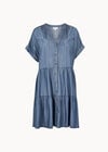 Embroidered Denim Tiered Mini Dress, Blue, large