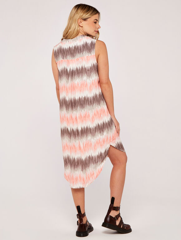 Abstract Stripe Curve Hem Dress, Peach, large