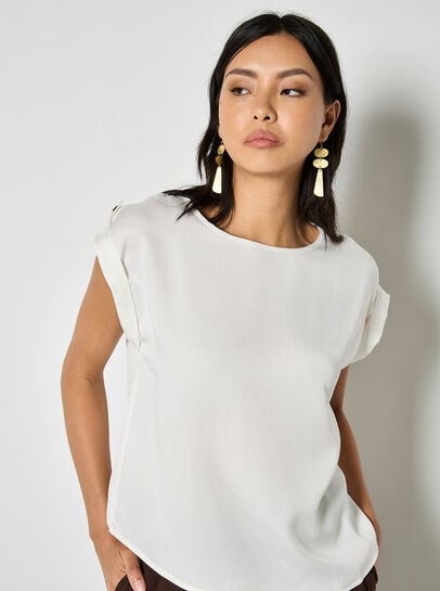 Woven Split Hem T-Shirt