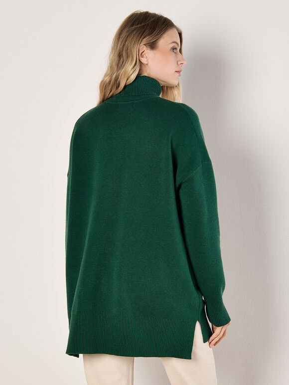 Oversized Tunic Roll Neck Jumper, Green, large