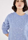 Iridescent Sequin Cable Knit Jumper, Blue, large
