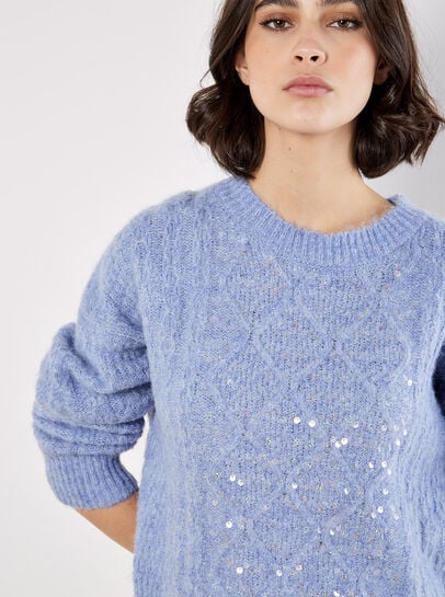 Iridescent Sequin Cable Knit Jumper