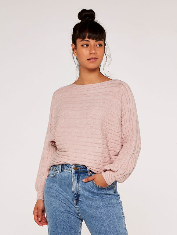 Stripe Knit Batwing Jumper, Pink, large