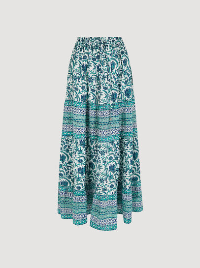 Floral Vine Cotton Tiered Maxi Skirt