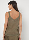 Floral Embroidery Crochet Cotton Top, Khaki, large
