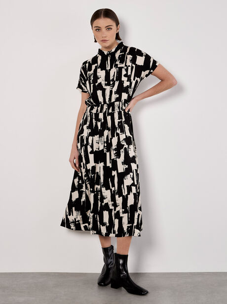 Brushstroke Squares Utility Midi Dress