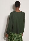 Waffle Knit Button Neck Top, Green, large