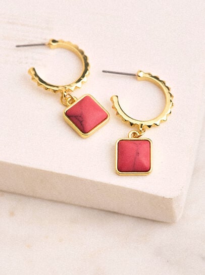 24K Gold Plated Teal Stone Hoop Earrings