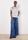 Botanical Floral Print Woven T-Shirt, White, large
