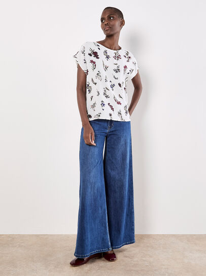 Botanical Floral Print Woven T-Shirt