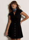 Linen Blend Shirt Mini Dress, Black, large