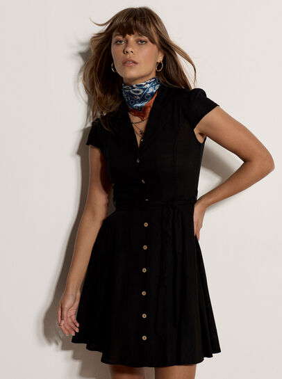 Linen Blend Shirt Mini Dress