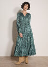 Satin Shimmer Paisley Midi Dress, Green, large
