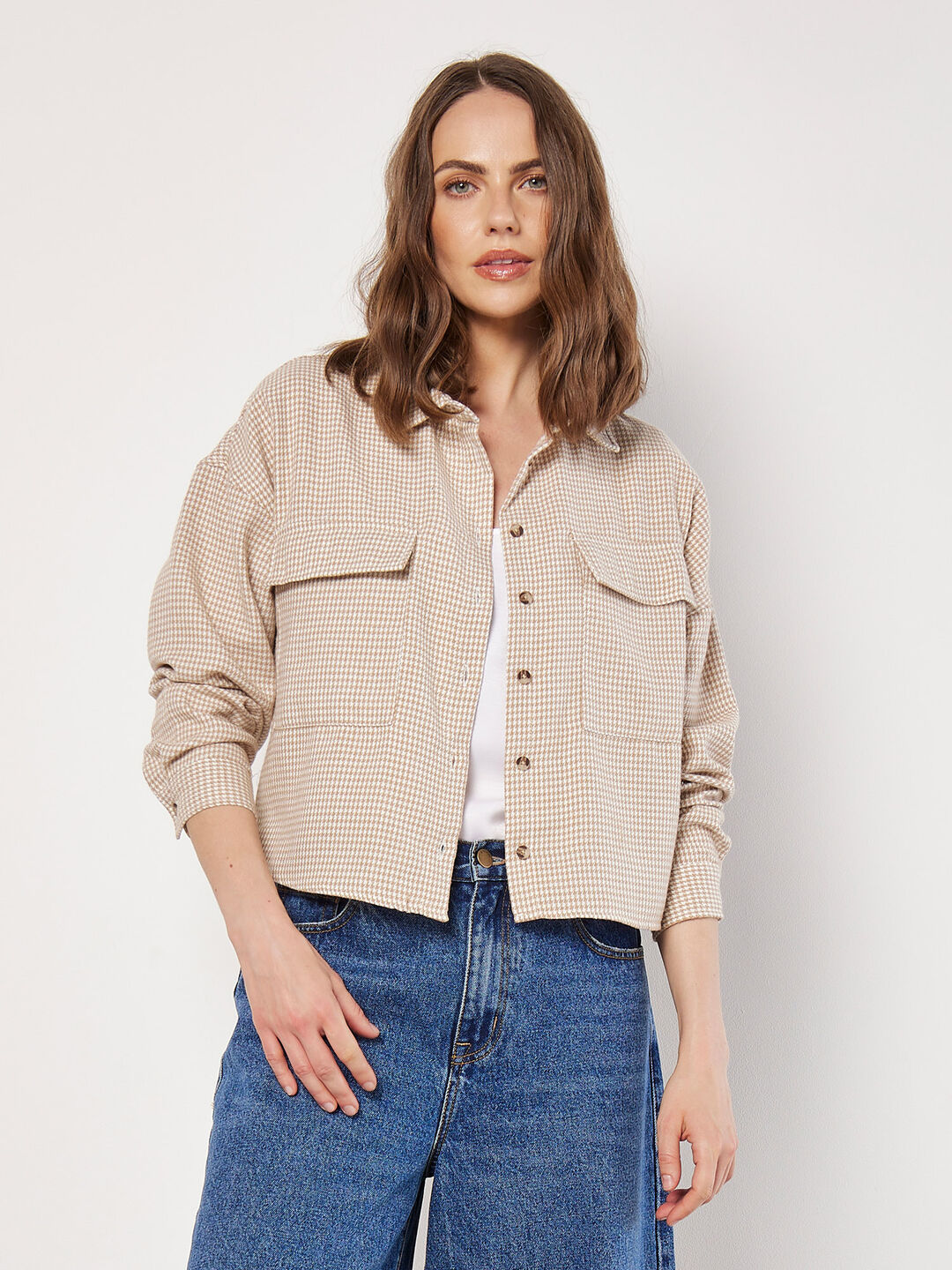 Dogtooth Cropped Shirt