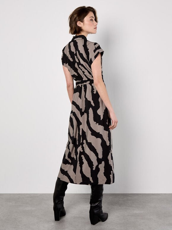 Zebra Print Shirt Midi Dress, Stone, large
