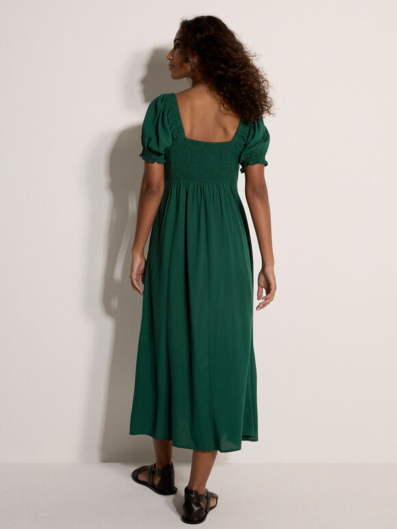 Tie Detail Milkmaid Midaxi Dress, Green, large