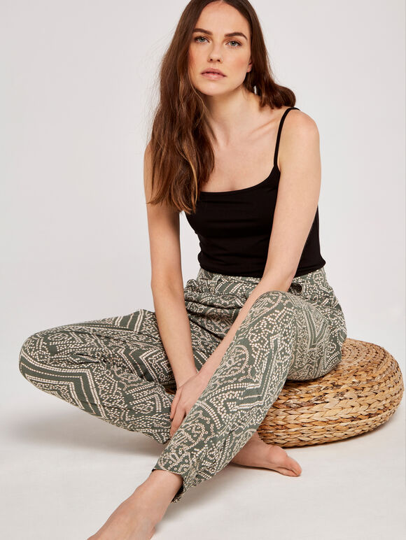 Aztec Print Belted Jogger, Khaki, large