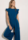 Ruffle Sleeve Jersey Jumpsuit, Cobalt/Royal Blue, large